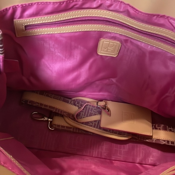 Diane Von Furstenberg Lge 17 1/4 By 13 Canvas Pink Tan Beige Carry On - Picture 7 of 9